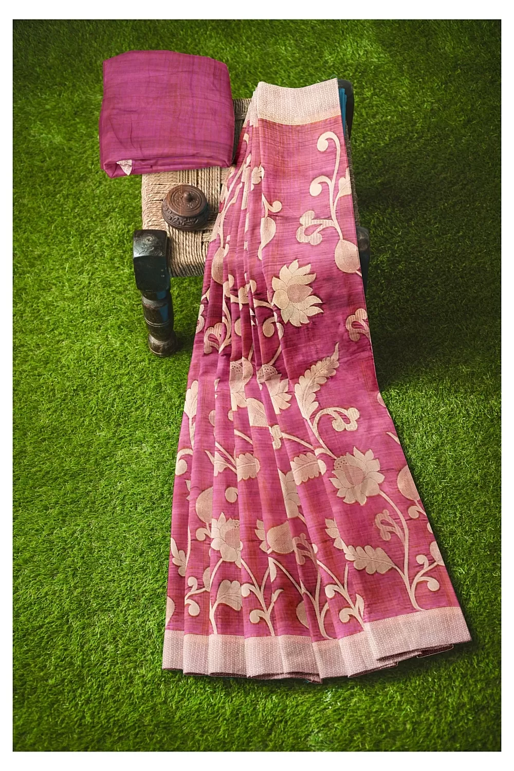 Rose Pink Kanjivaram Soft Silk Saree