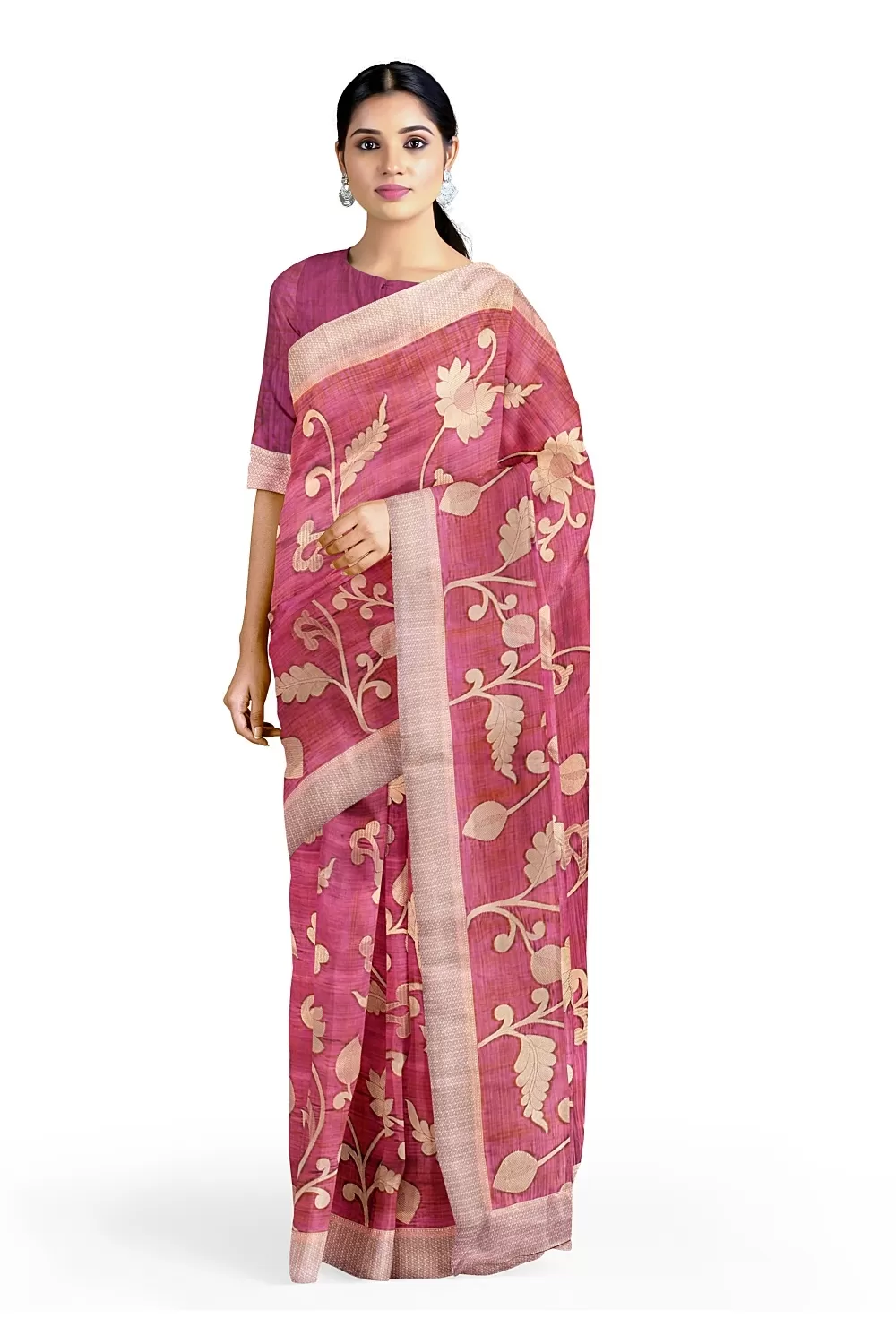 Rose Pink Kanjivaram Soft Silk Saree