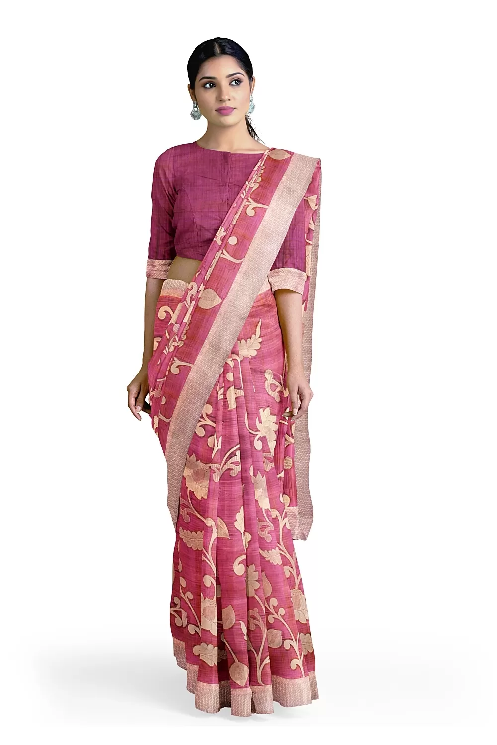 Rose Pink Kanjivaram Soft Silk Saree