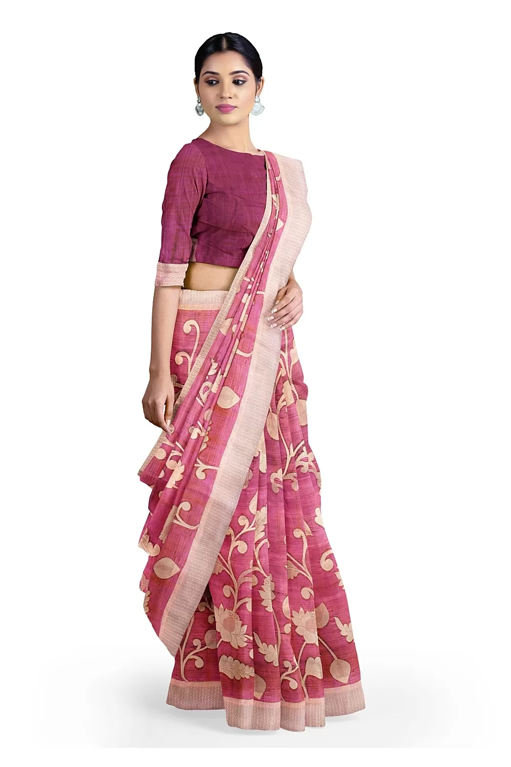 Rose Pink Kanjivaram Soft Silk Saree