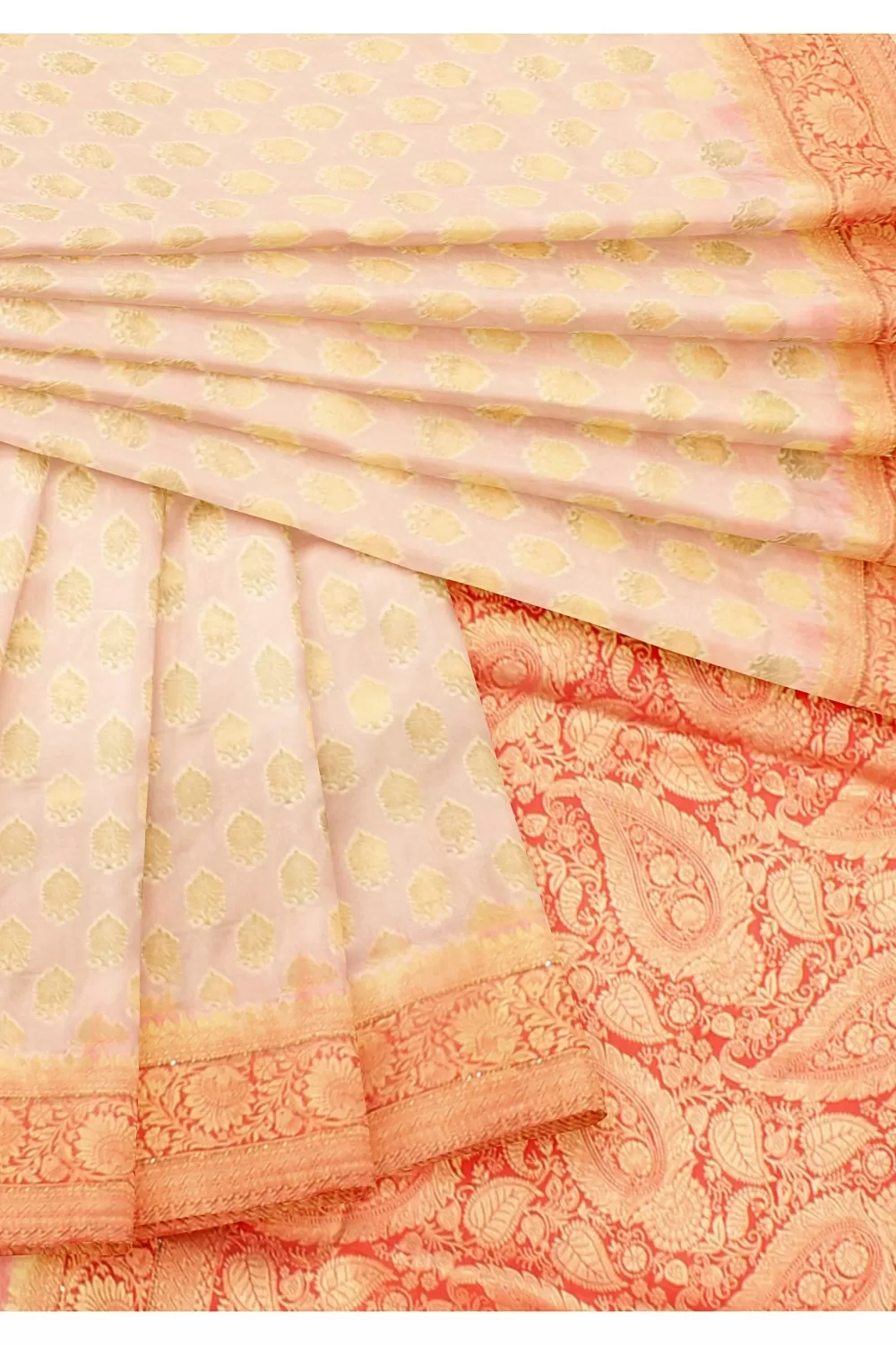 Cream Colour Bnarsi Silk Saree