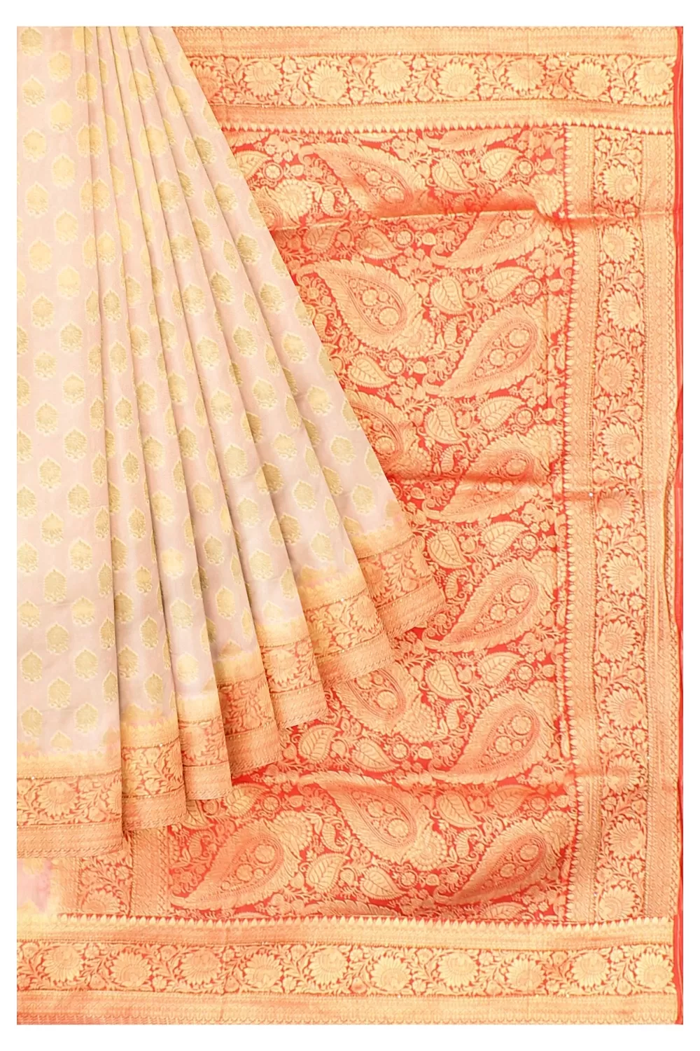 Cream Colour Bnarsi Silk Saree