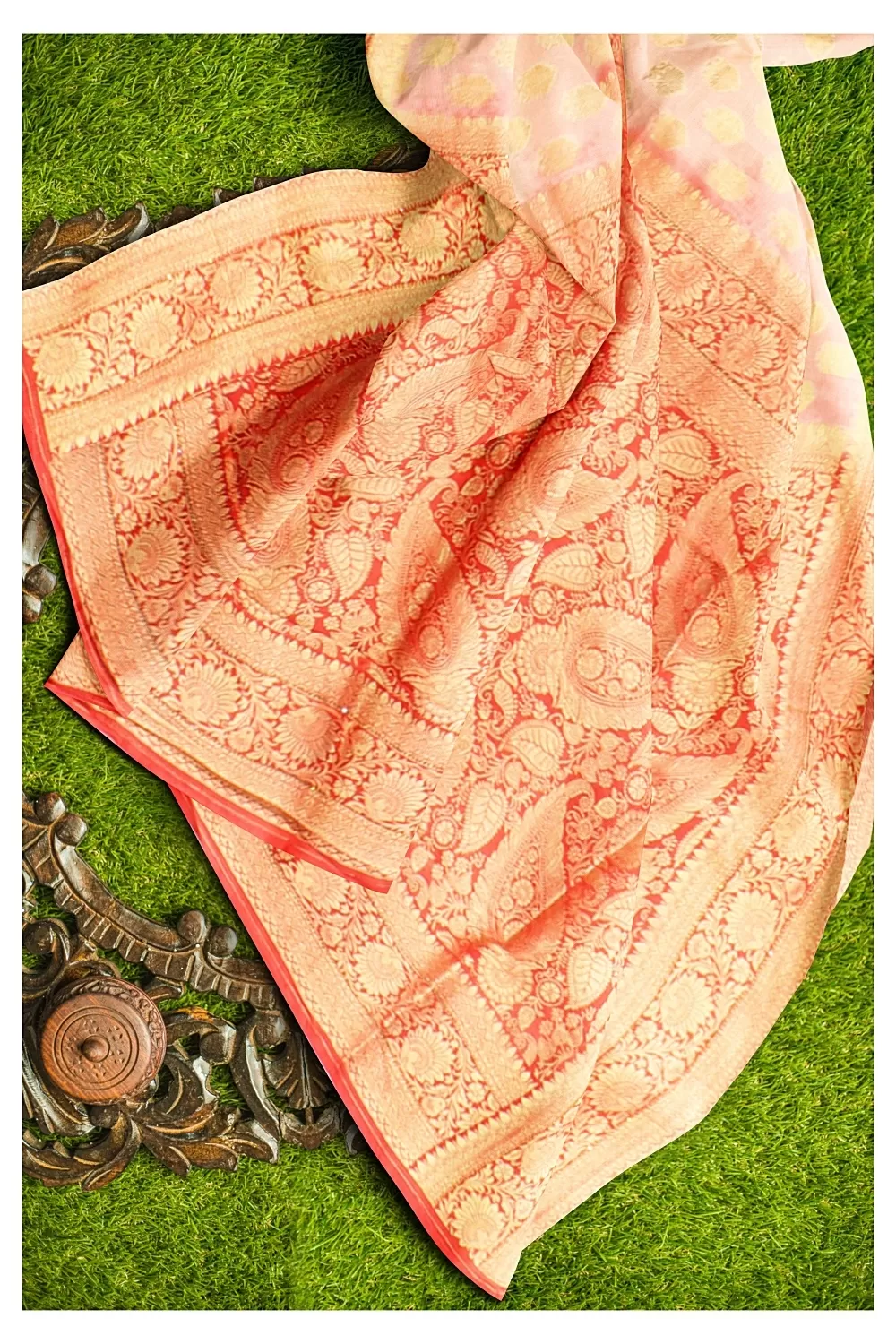 Cream Colour Bnarsi Silk Saree