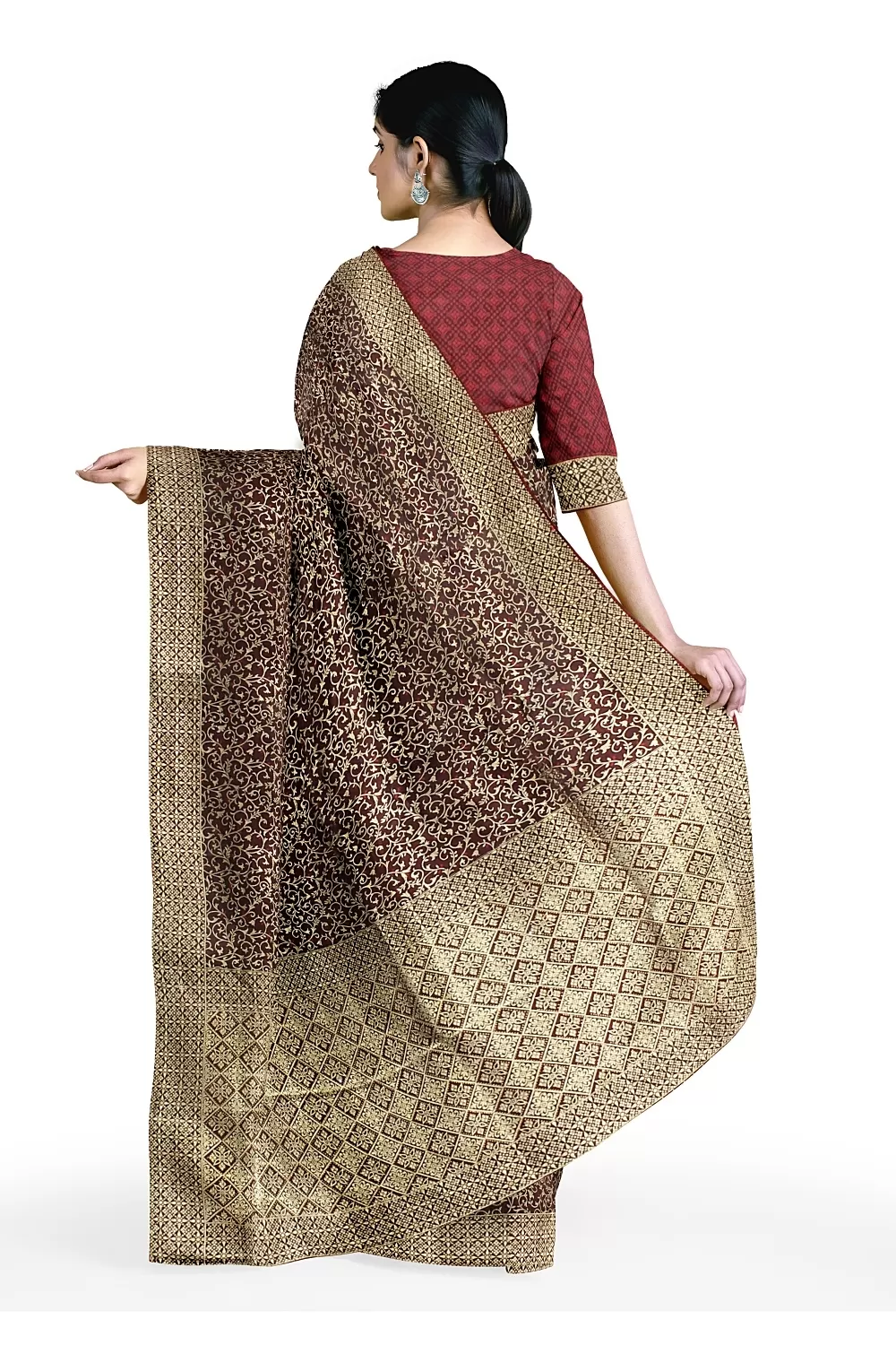 Dark Maroon Colour Soft Silk Saree