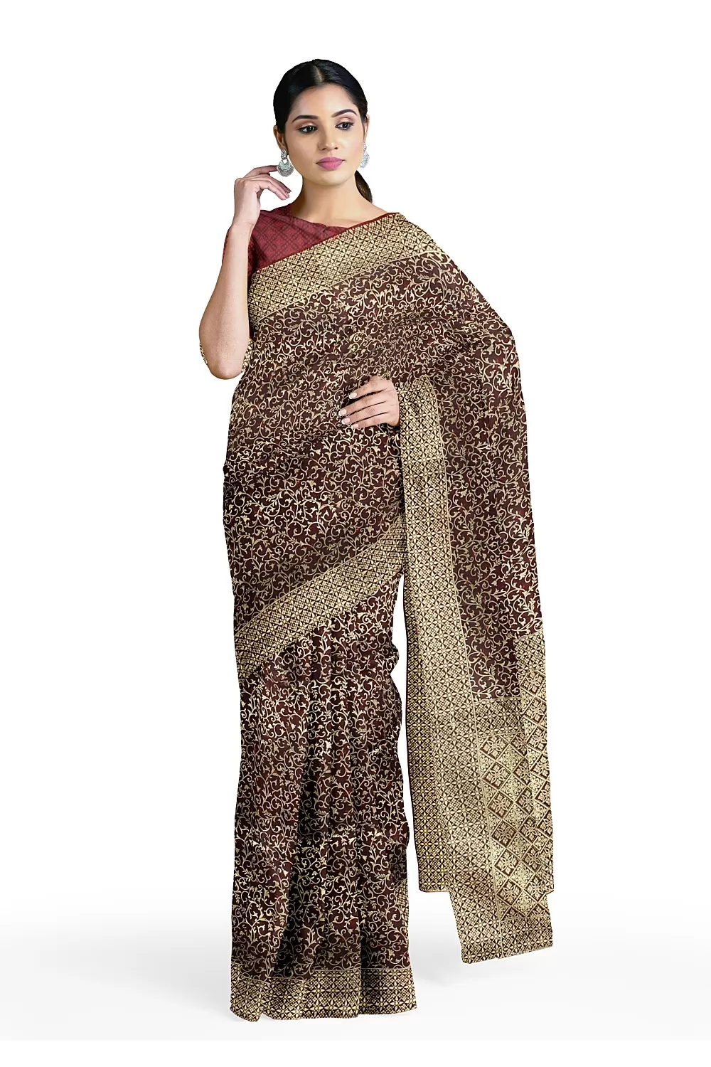 Dark Maroon Colour Soft Silk Saree