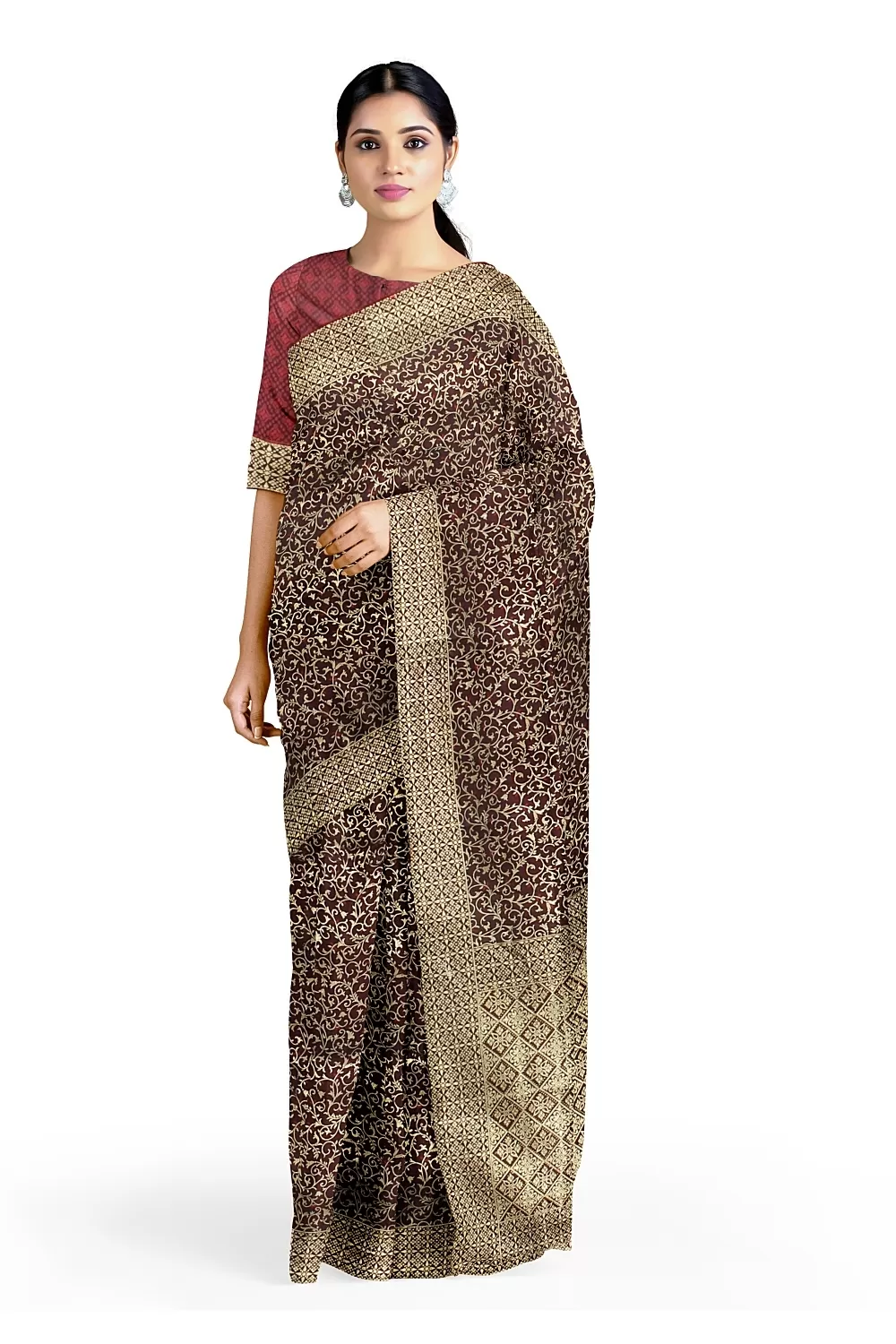 Dark Maroon Colour Soft Silk Saree