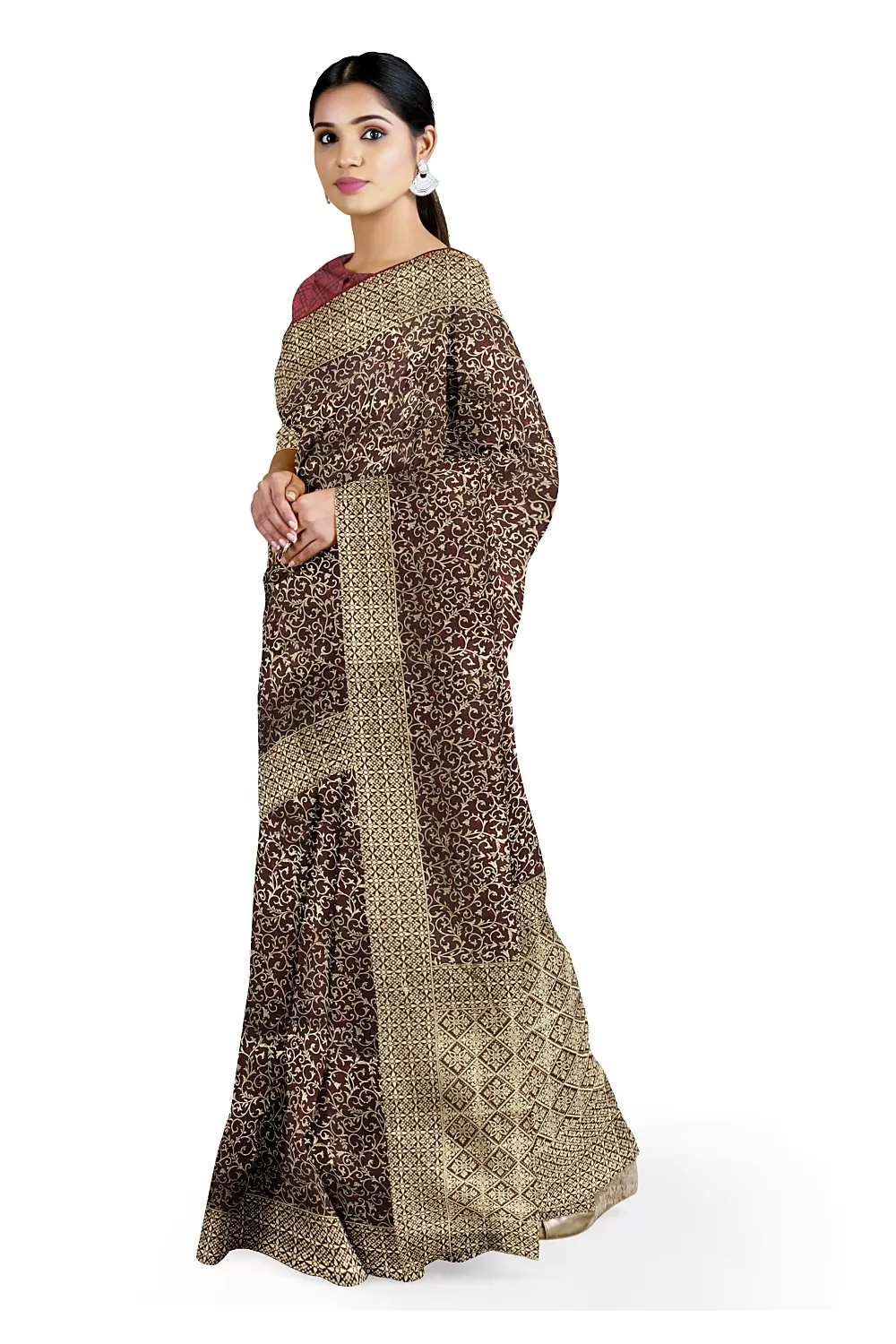 Dark Maroon Colour Soft Silk Saree