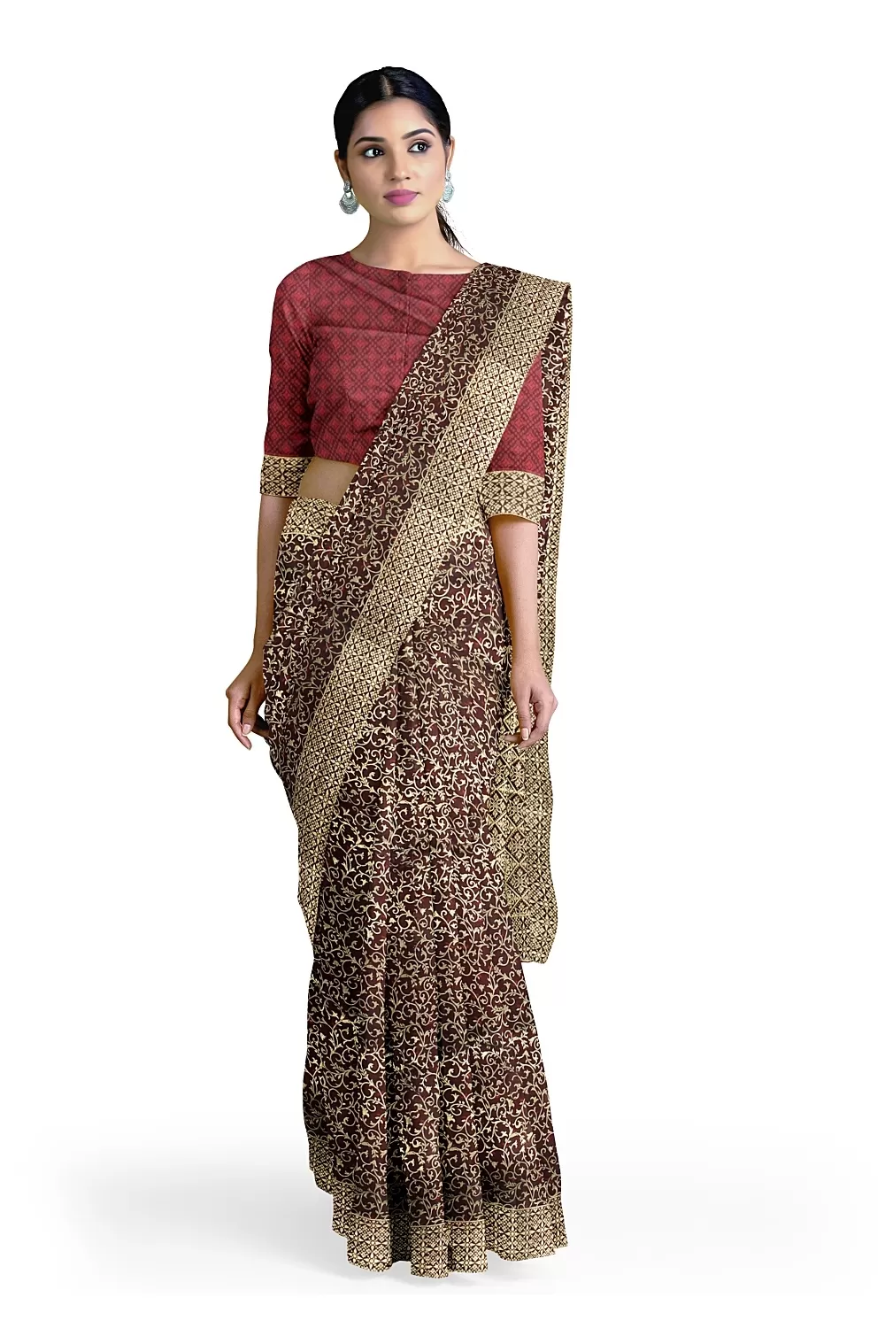 Dark Maroon Colour Soft Silk Saree