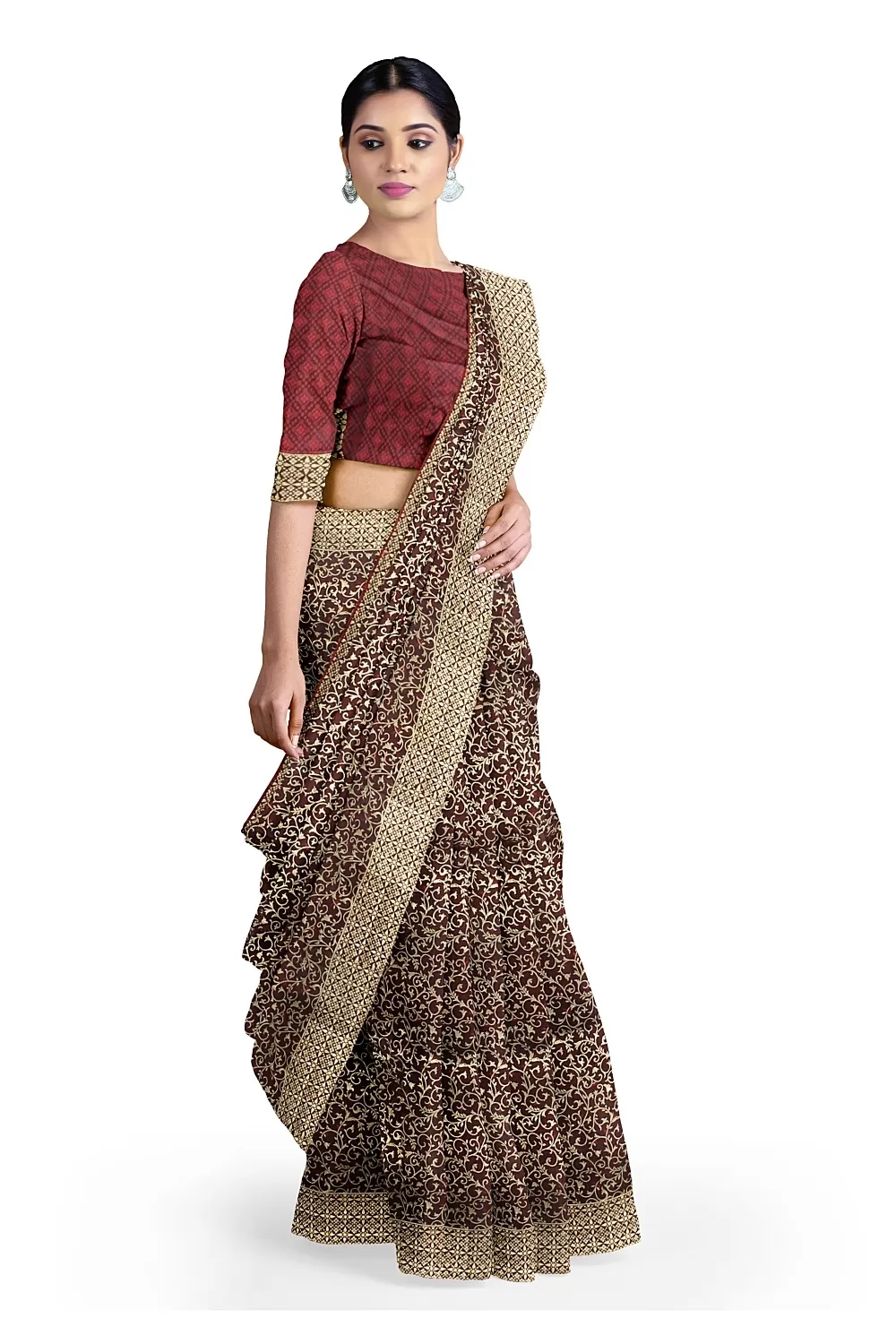 Dark Maroon Colour Soft Silk Saree