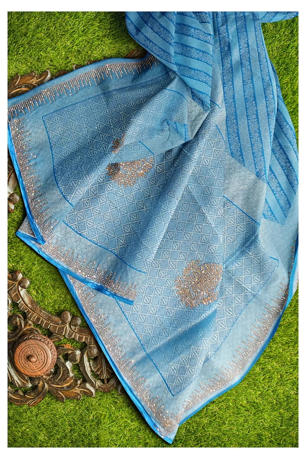 Dark Firoji Colour Soft Silk Saree