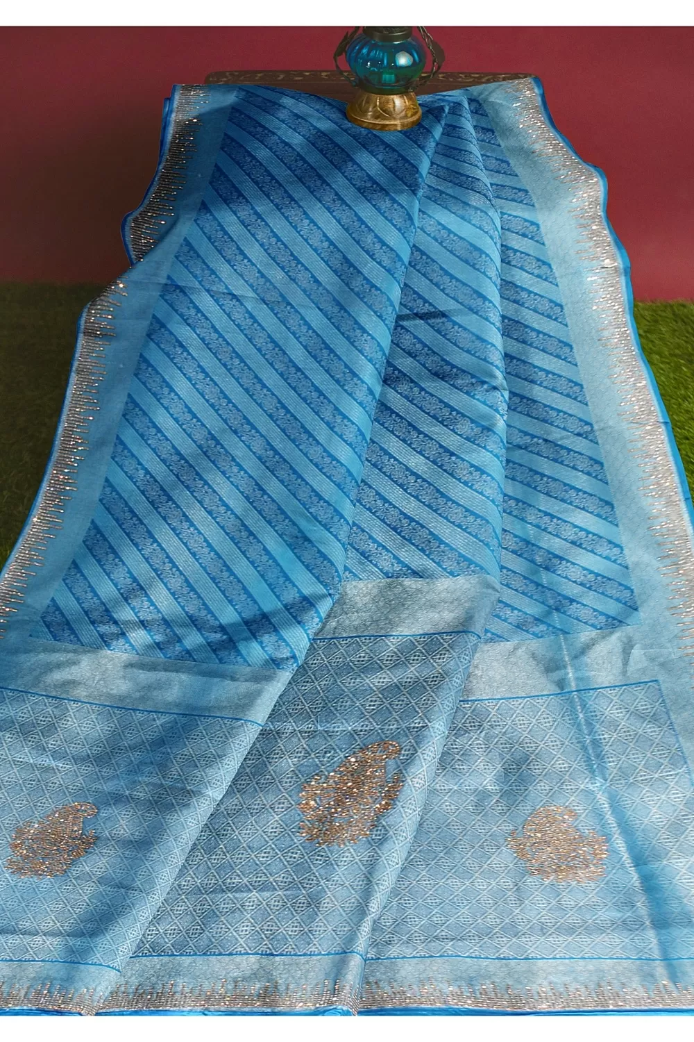 Dark Firoji Colour Soft Silk Saree