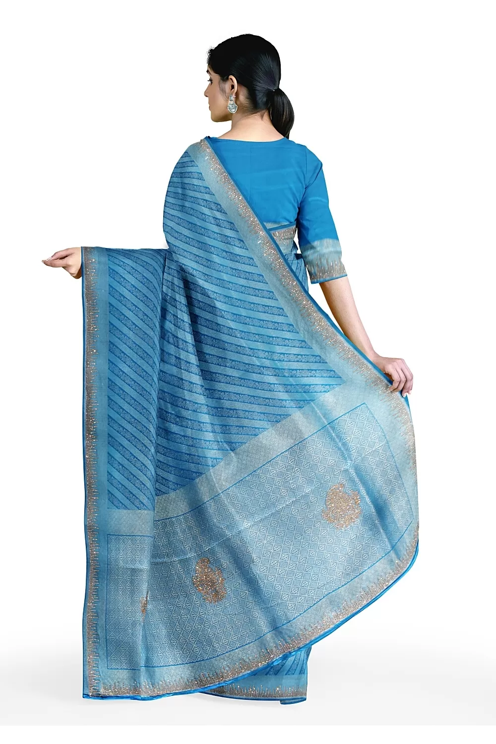 Dark Firoji Colour Soft Silk Saree