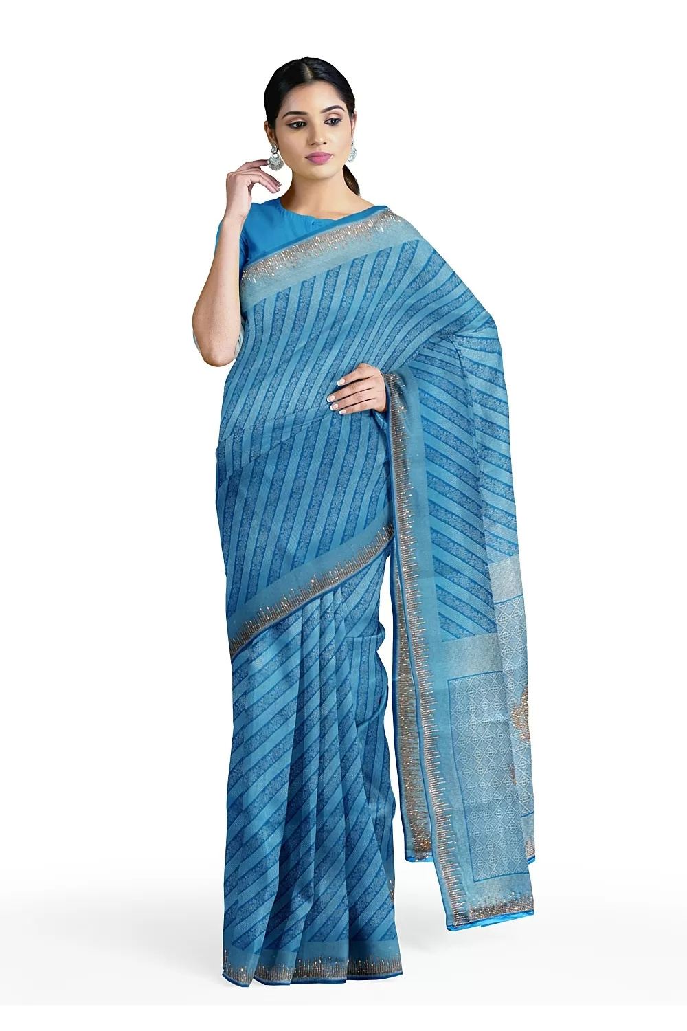 Dark Firoji Colour Soft Silk Saree