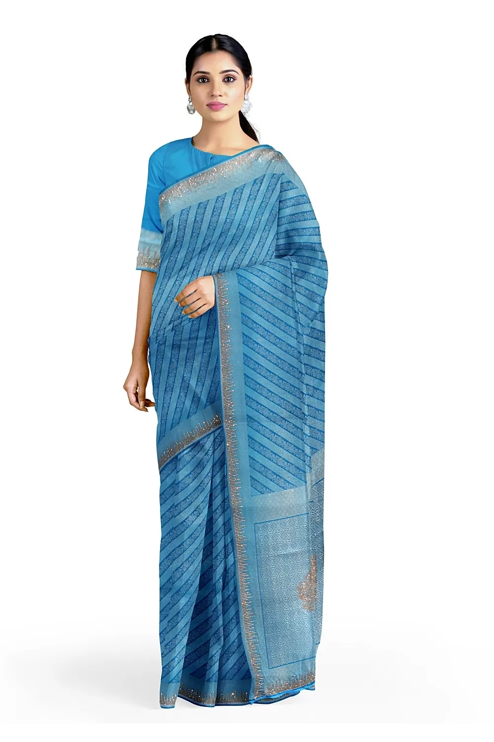 Dark Firoji Colour Soft Silk Saree