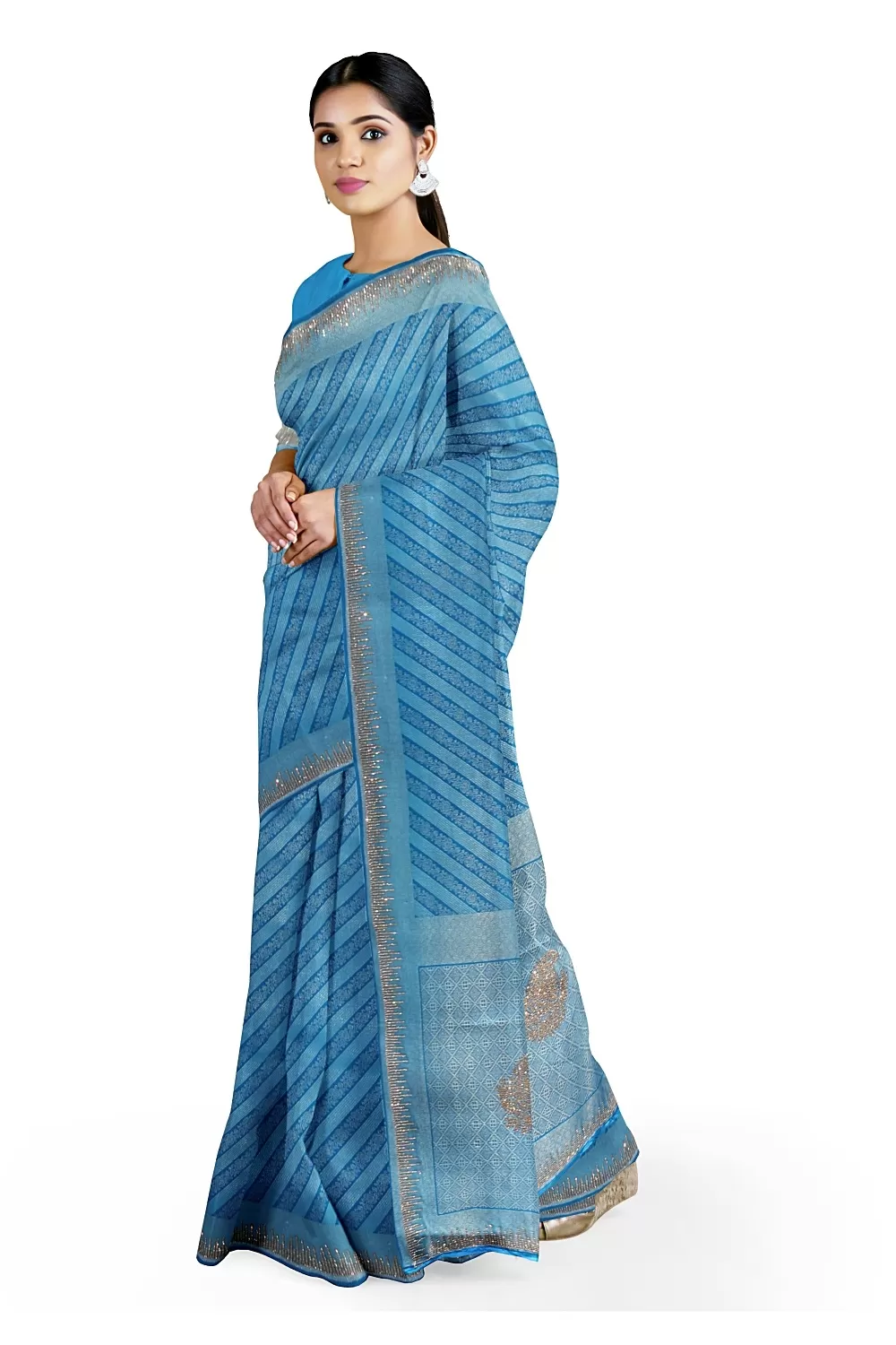 Dark Firoji Colour Soft Silk Saree