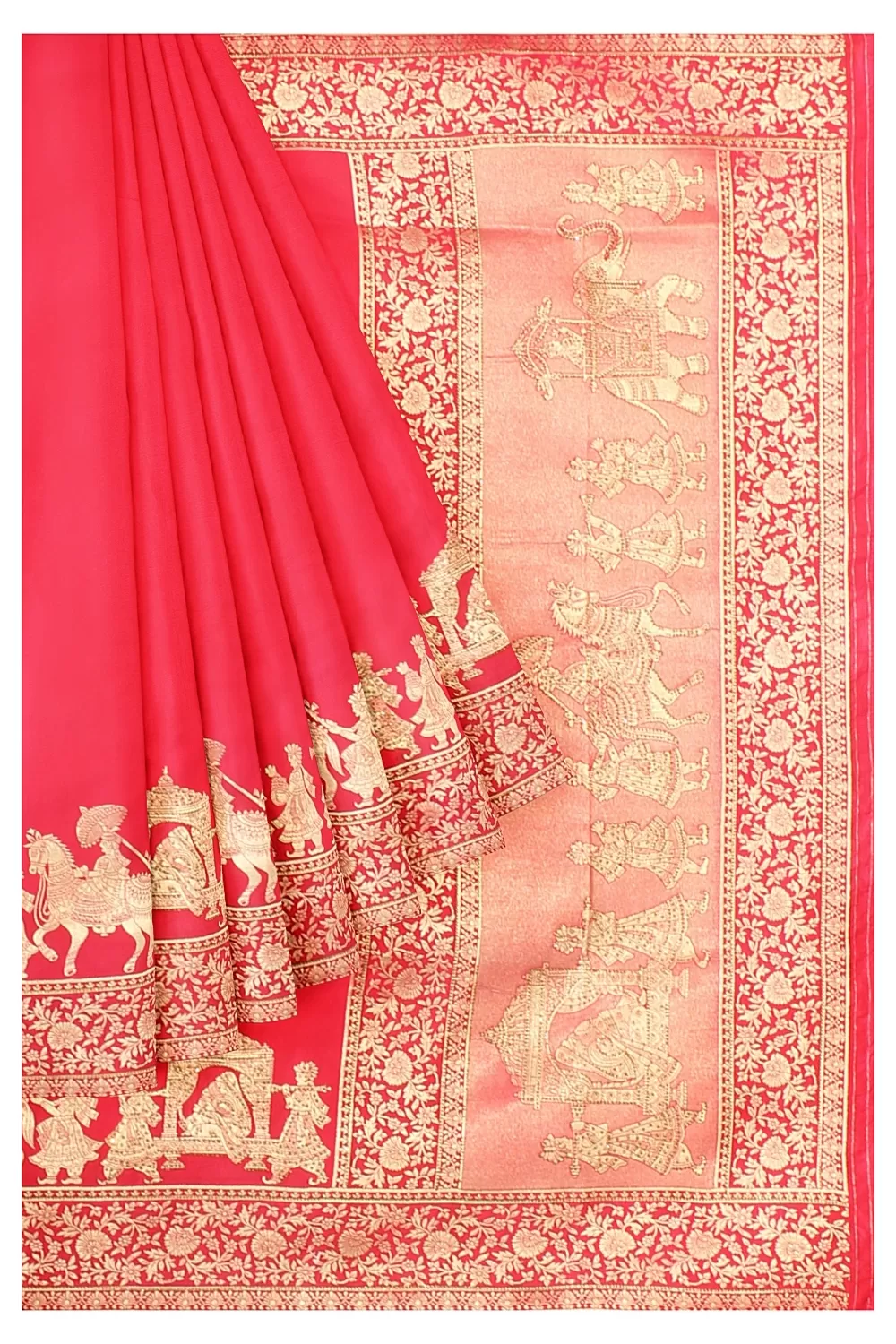 Carrot Colour Soft Silk Saree with Heavy Blouse