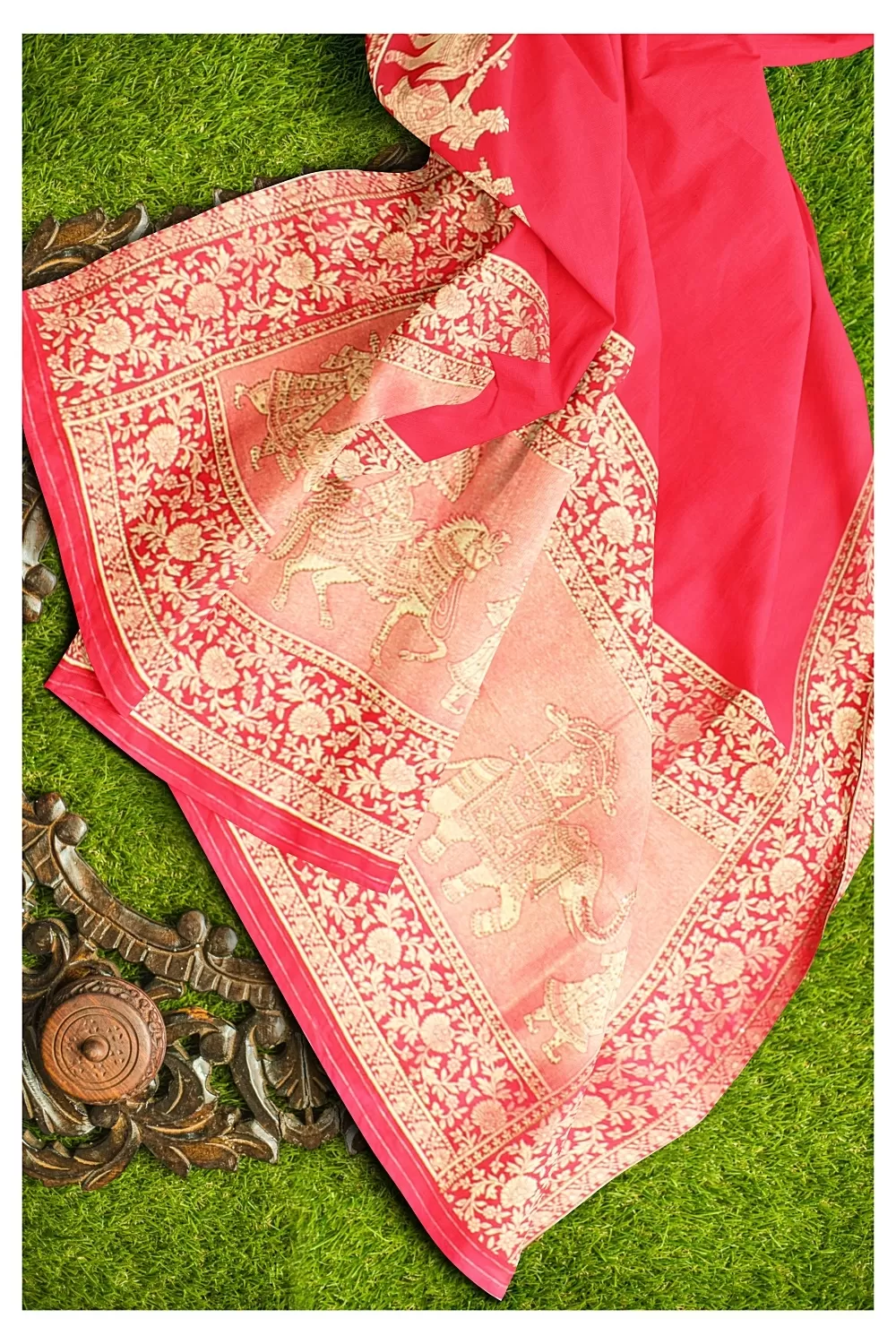 Carrot Colour Soft Silk Saree with Heavy Blouse