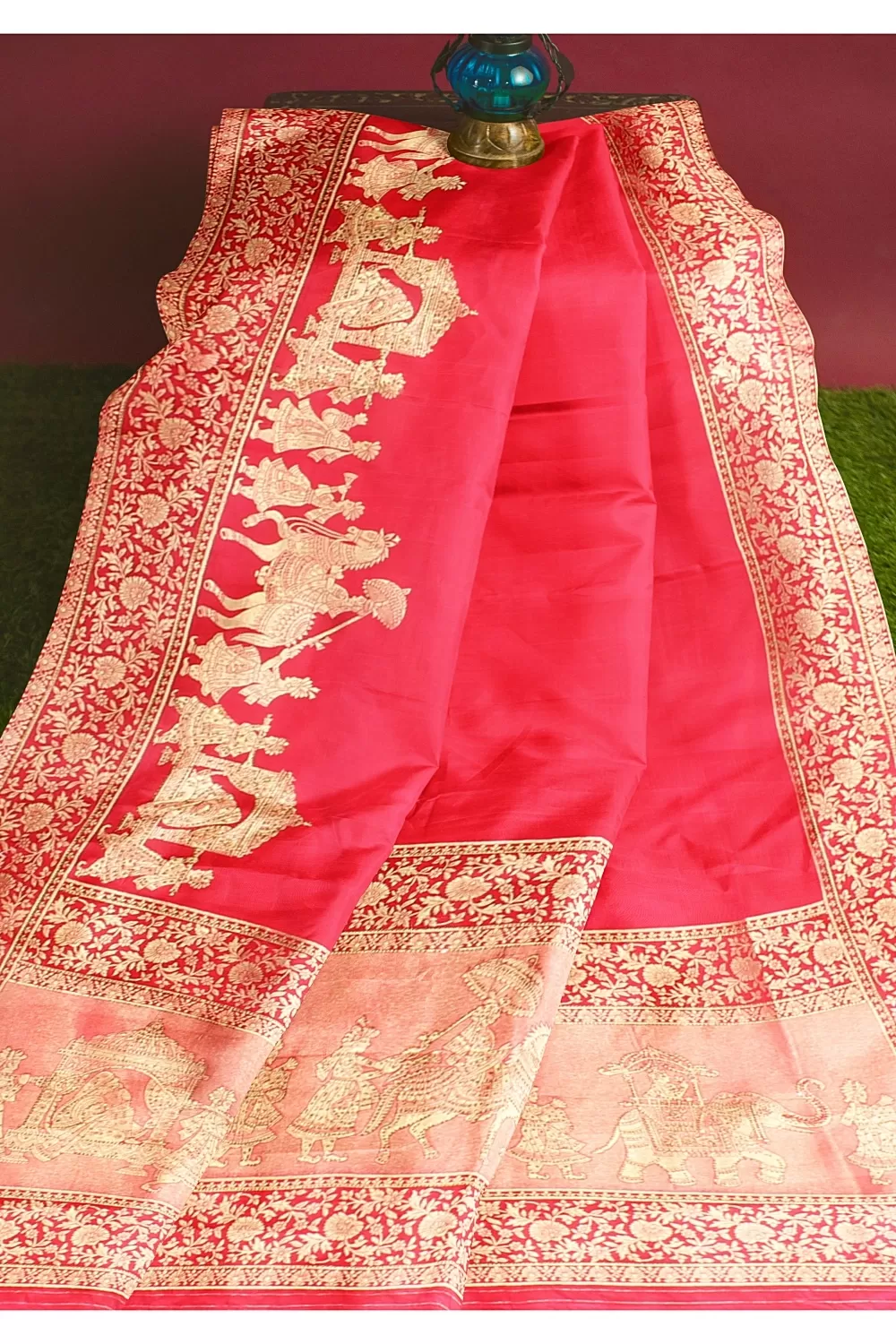 Carrot Colour Soft Silk Saree with Heavy Blouse