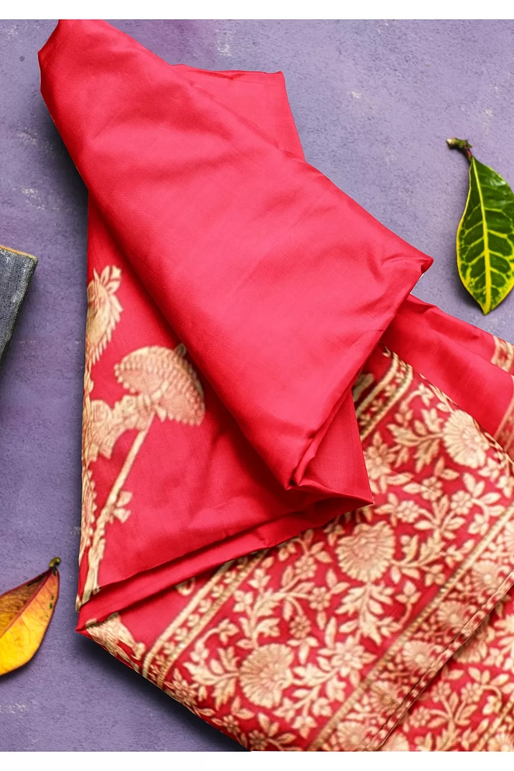 Carrot Colour Soft Silk Saree with Heavy Blouse