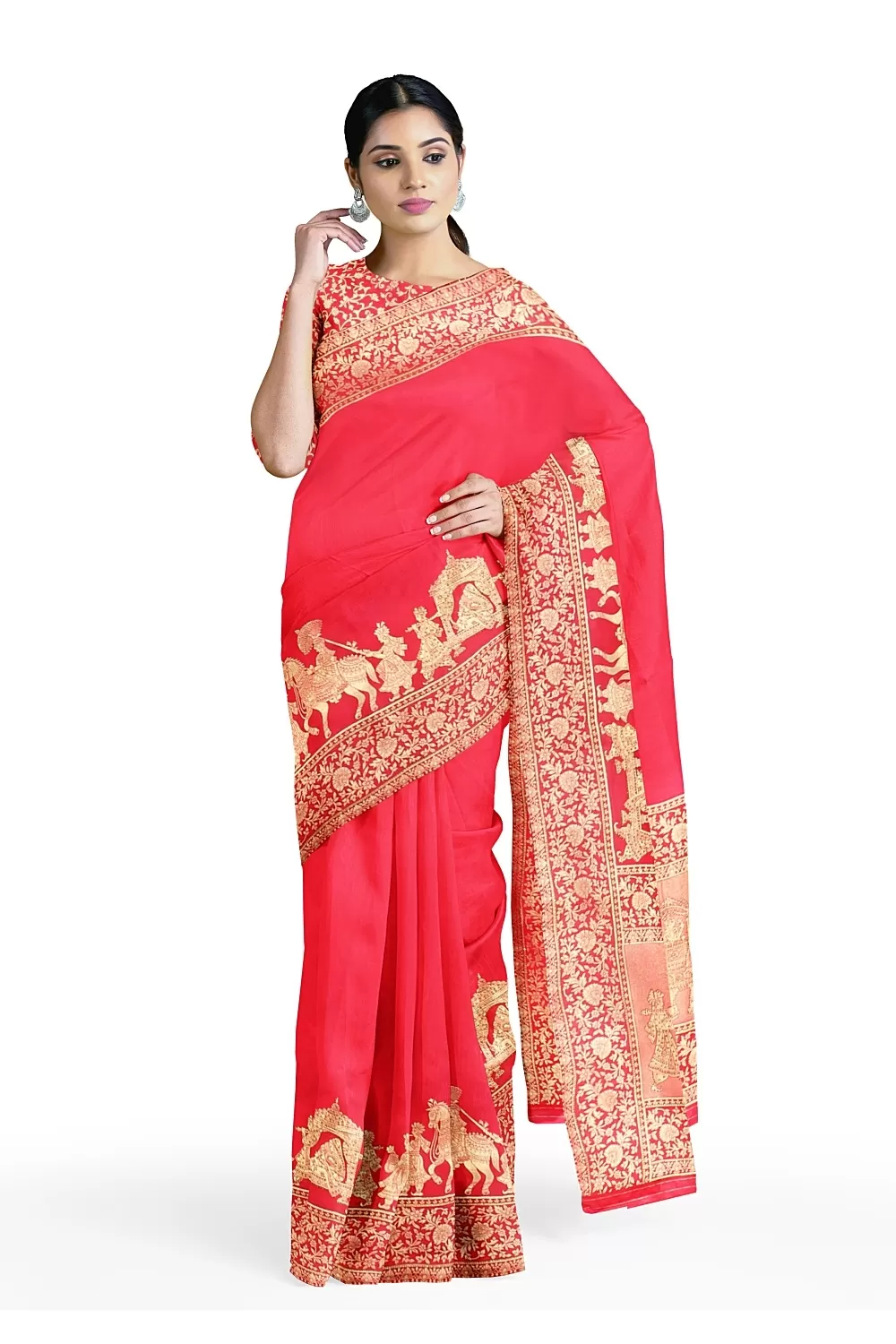 Carrot Colour Soft Silk Saree with Heavy Blouse