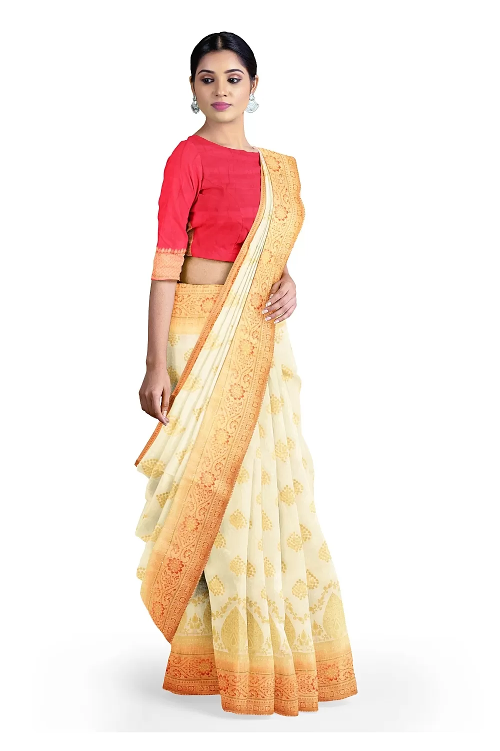 Off White Colour Soft Silk Saree