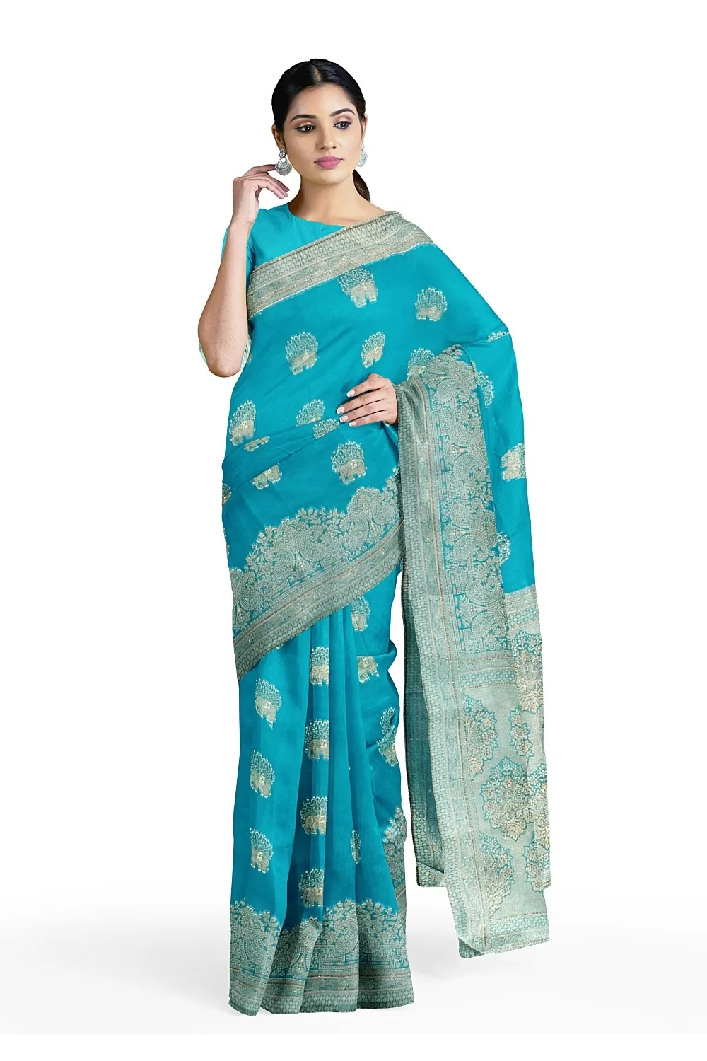 Firoji Colour Organza Saree