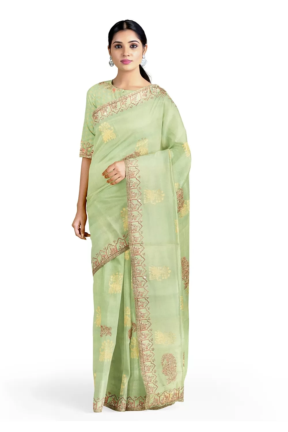 Pista Green Silk Saree