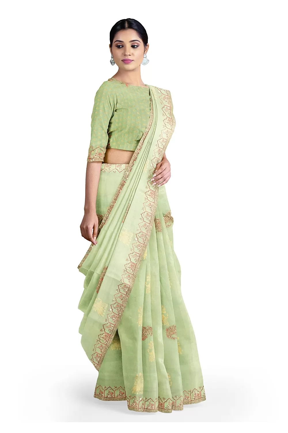 Pista Green Silk Saree