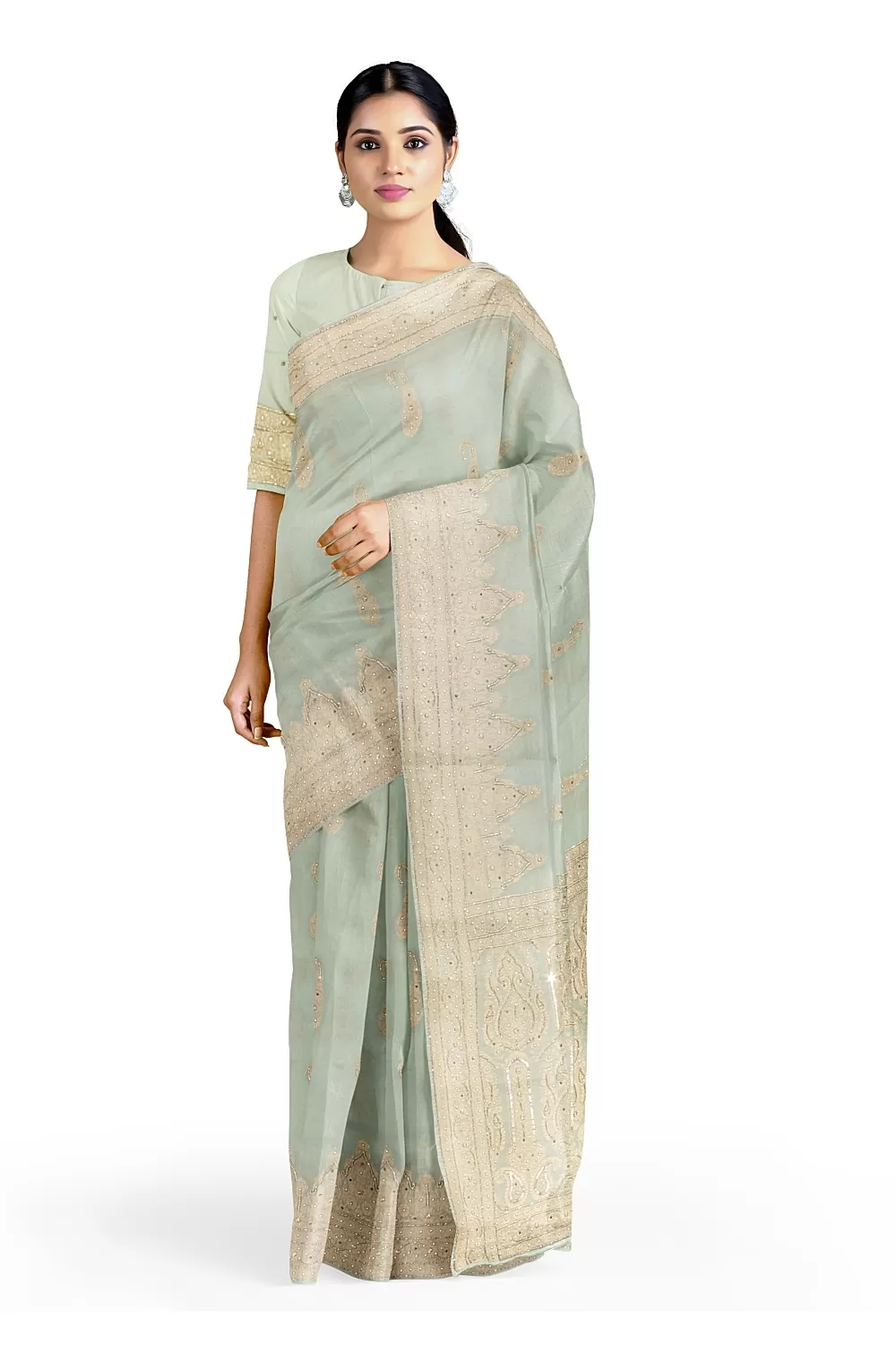 Sea Green Colour Organza Saree