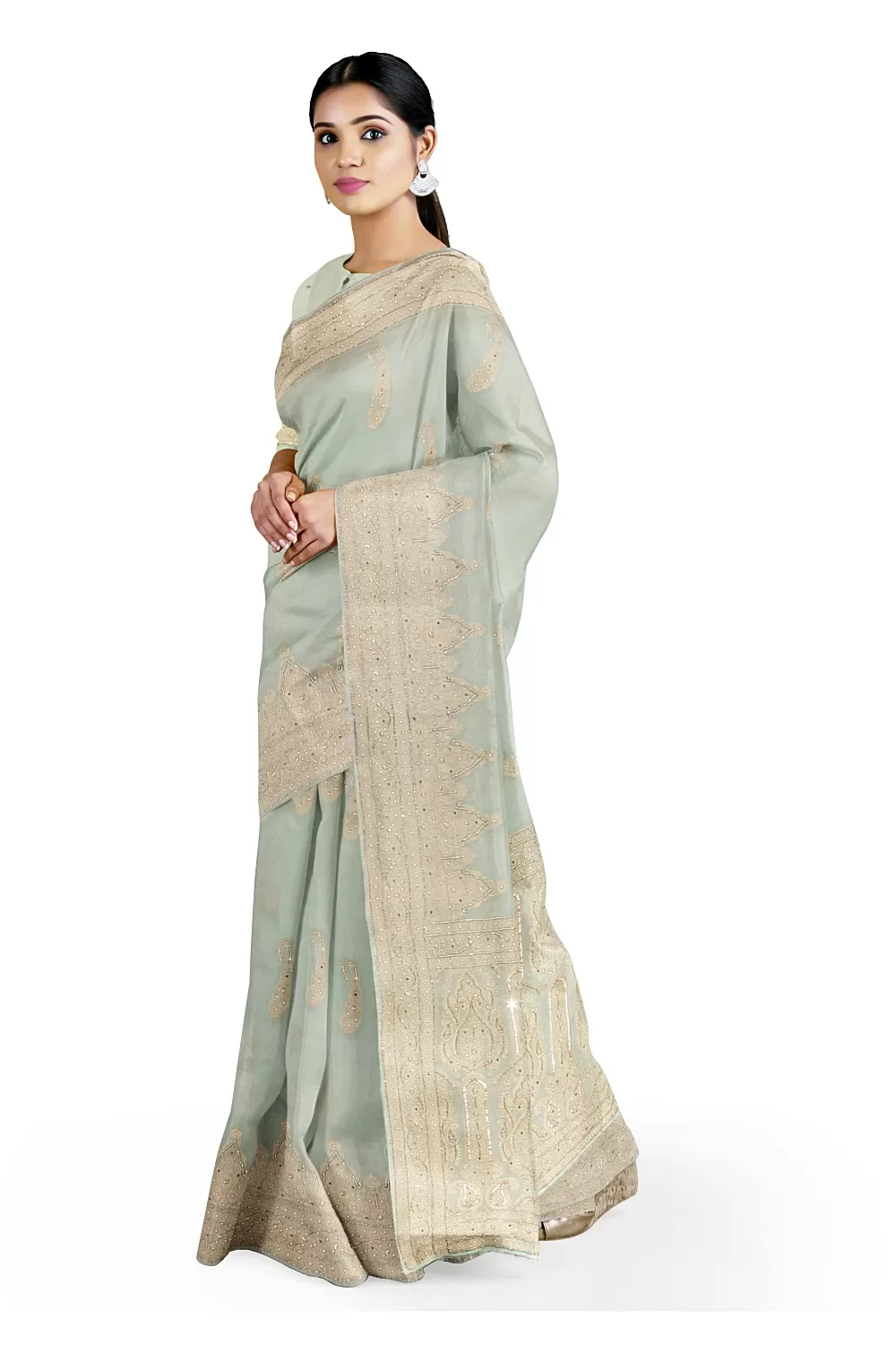 Sea Green Colour Organza Saree