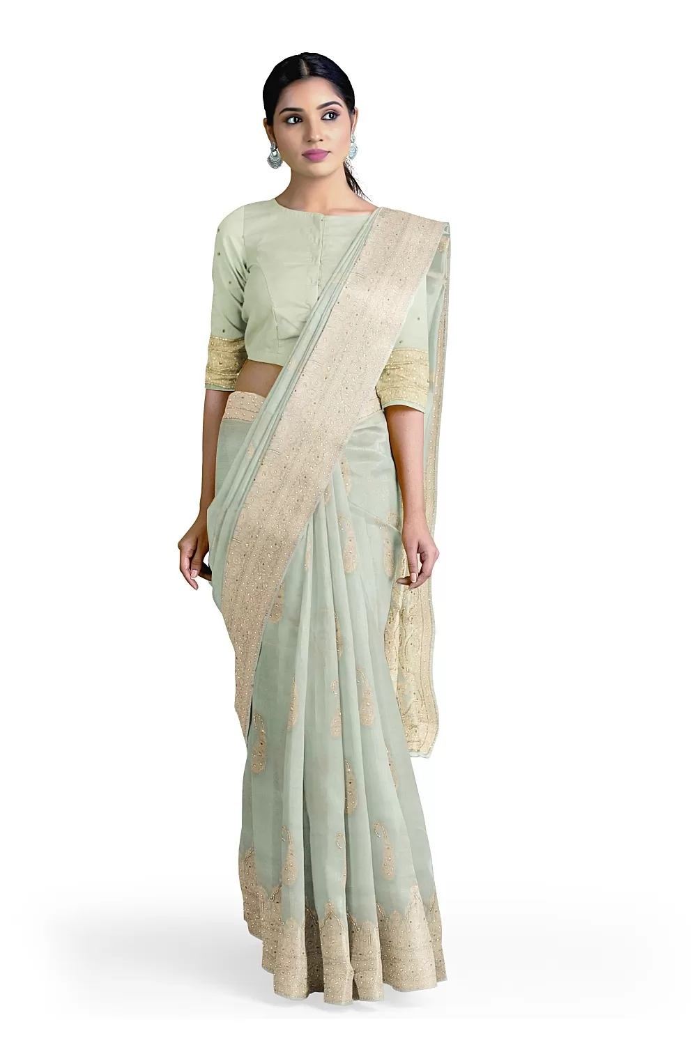 Sea Green Colour Organza Saree