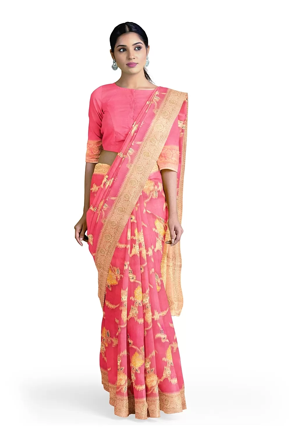 Pink Colour Organza Saree