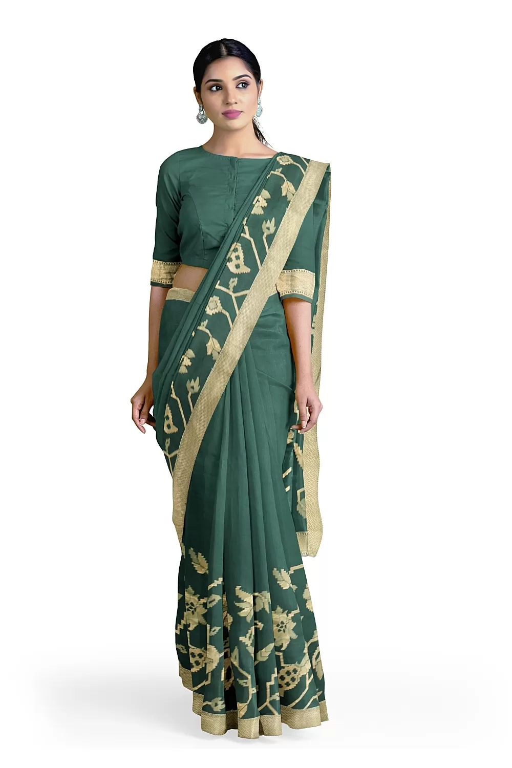 Bottle Green Soft Silk Saree