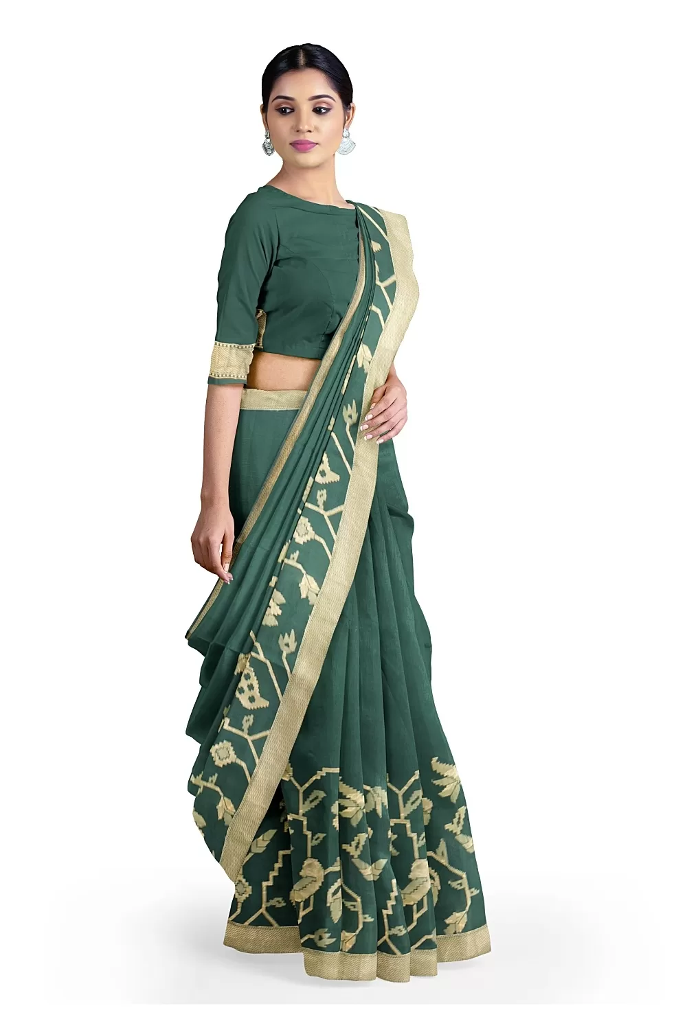 Bottle Green Soft Silk Saree