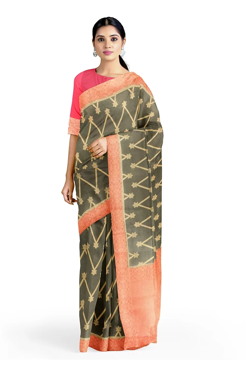 Katha Green Soft Silk Saree