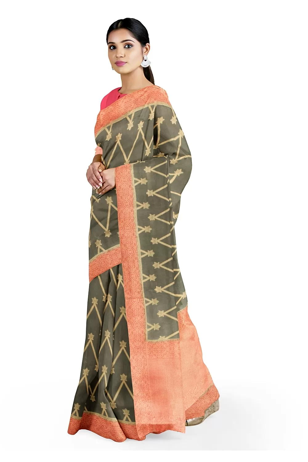 Katha Green Soft Silk Saree