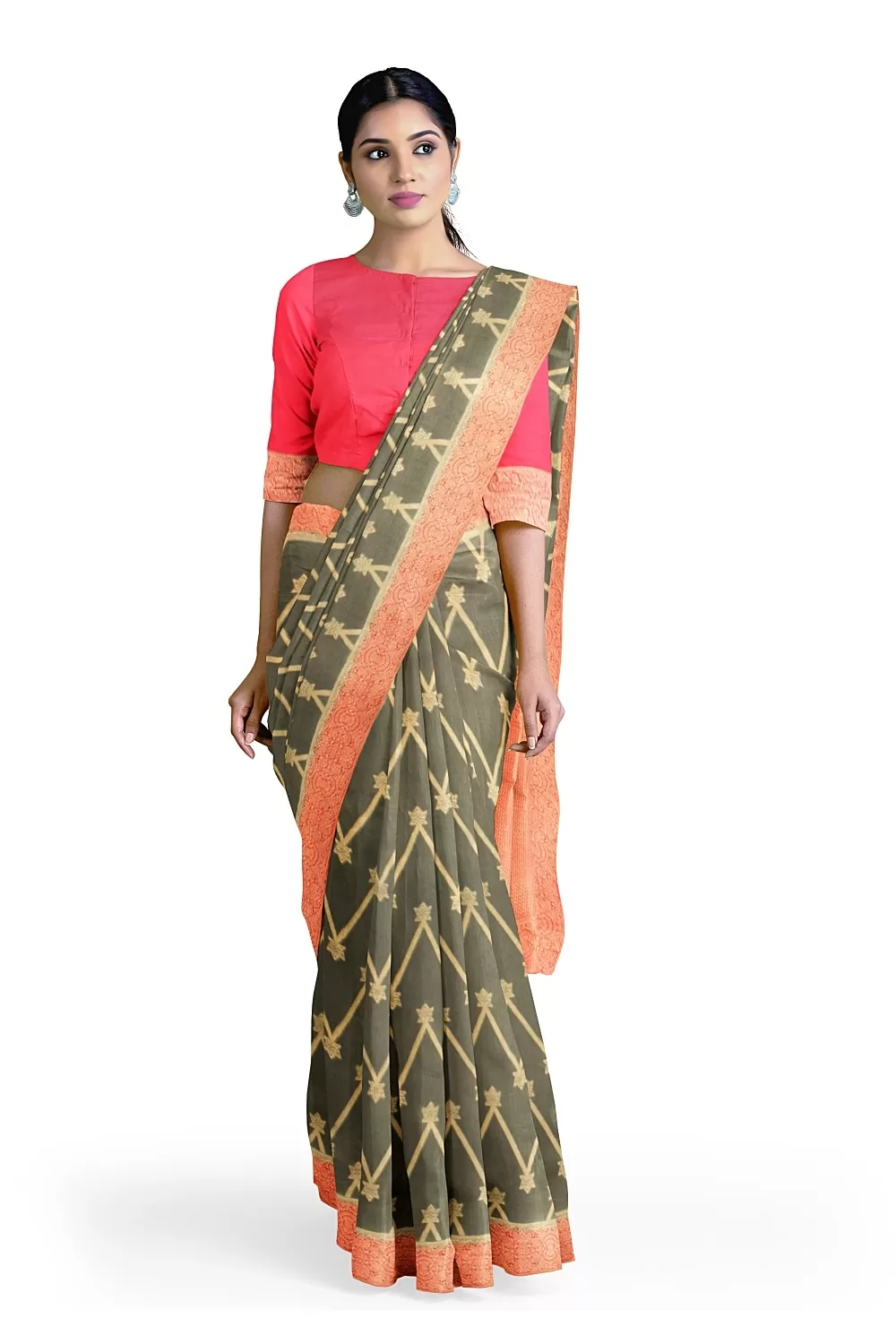 Katha Green Soft Silk Saree