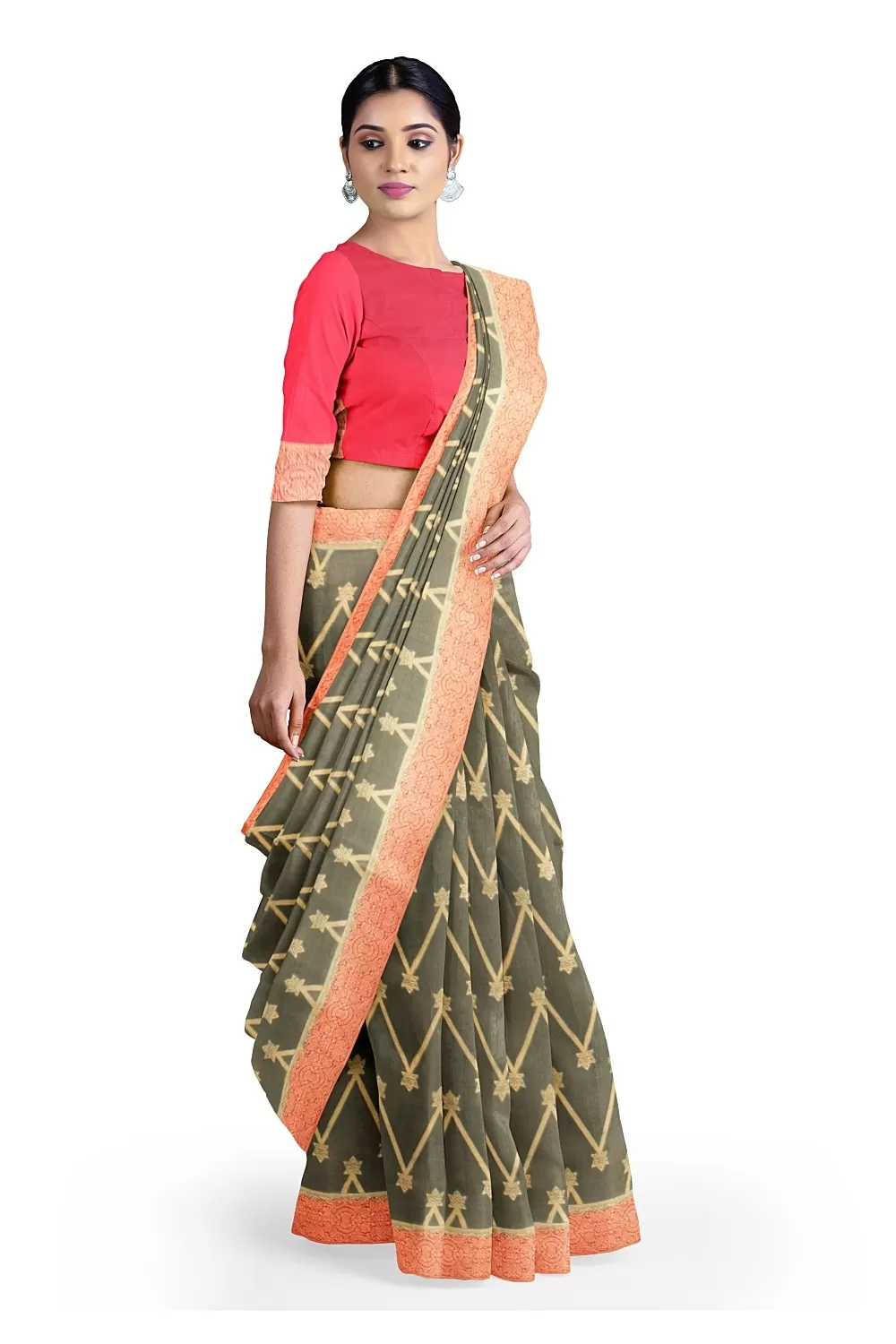 Katha Green Soft Silk Saree